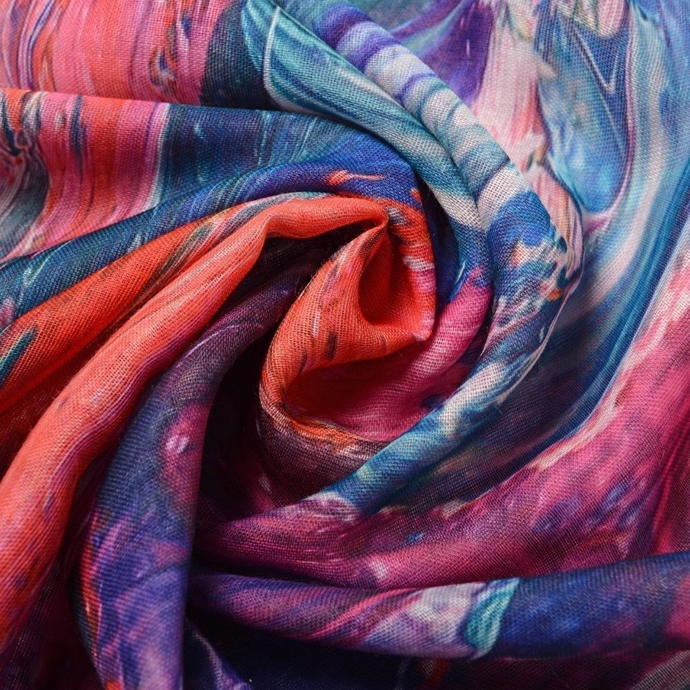 Scarf Fuchsia Multi Color Abstract Digitally Print - Picture 4 of 4